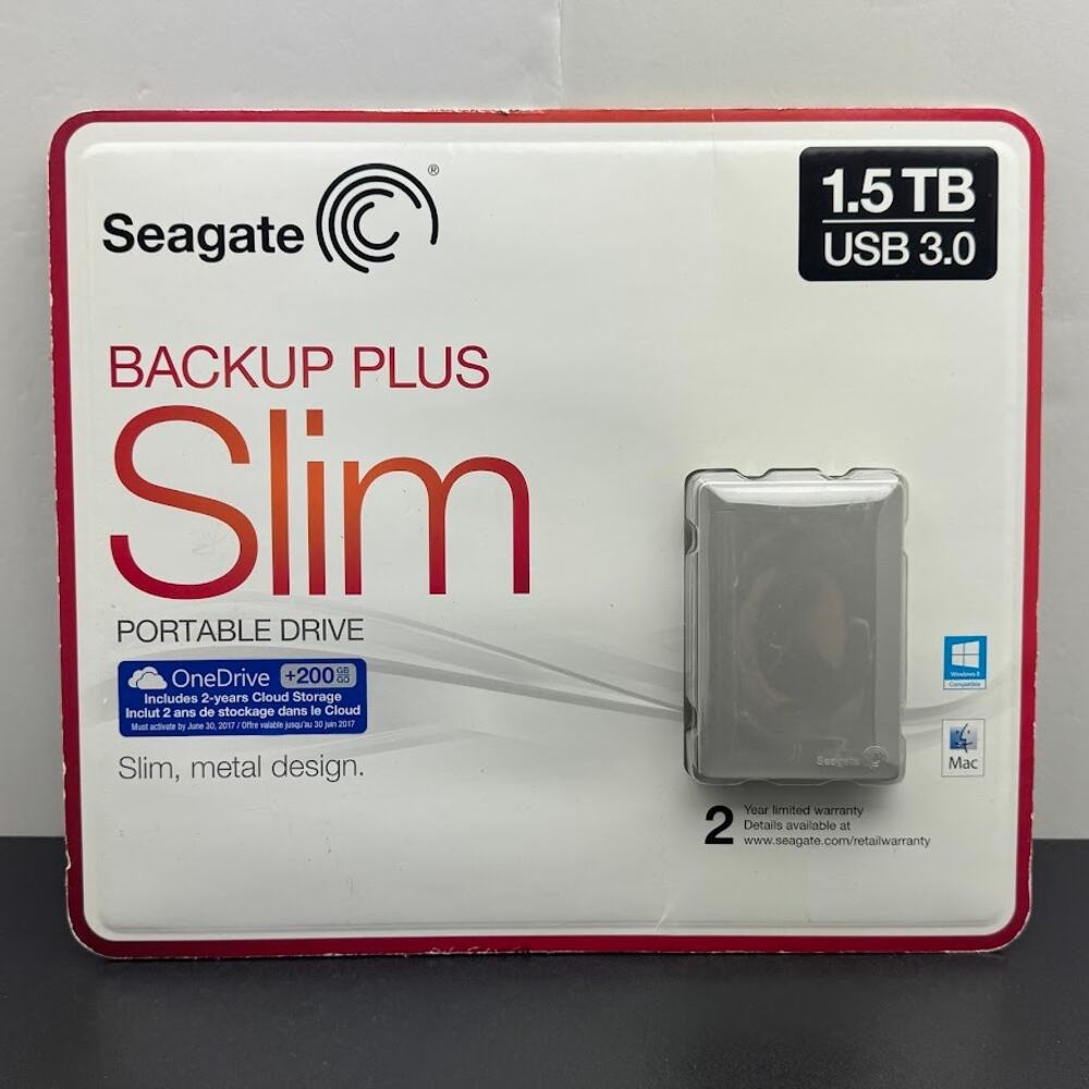 Seagate 1.5 TB Backup Plus Slim  Portable External Hard Drive USB 3.0 Mac & PC